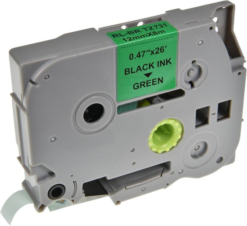 P-touch Label Tape Compatible Brother TZE731 5BRT731-WT Adhesive Black on Green 12 mm x 8 m