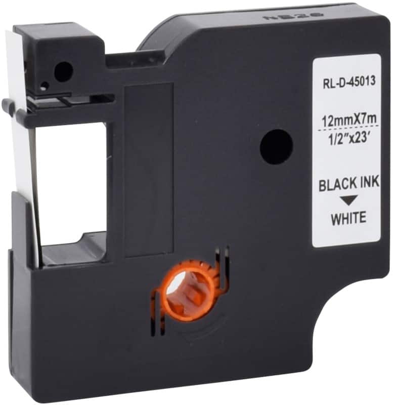 D1 S0720530 / 45013 Compatible Dymo Label Tape Self Adhesive Black Print on White 12 mm x 7m