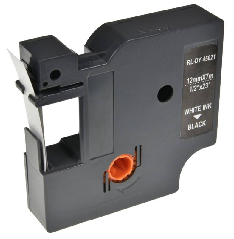 D1 S0720610 / 45021 Compatible Dymo Label Tape Self Adhesive White Print on Black 12 mm x 7m