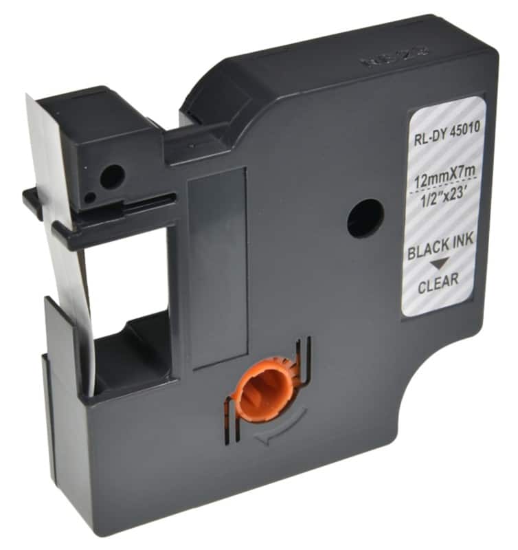 D1 S0720500 / 45010 Compatible Dymo Label Tape Self Adhesive Black Print on Clear 12 mm x 7m