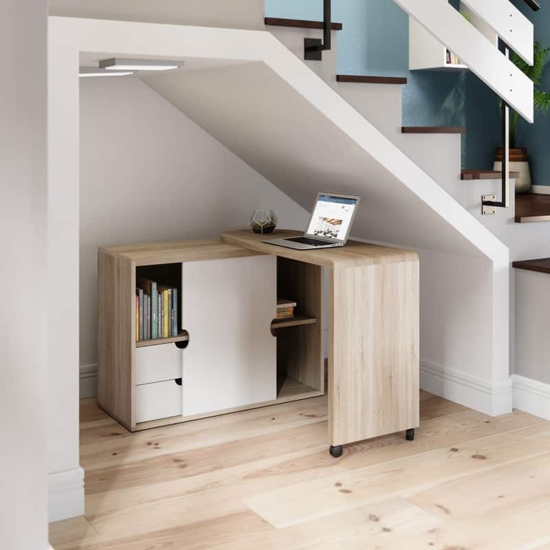 TEKNIK Pivot Home Office Desk Rectangular Oak Base panel 2 Drawers 1,065 (W) x 420 (D) x 754 (H) mm Laminated Particle Board