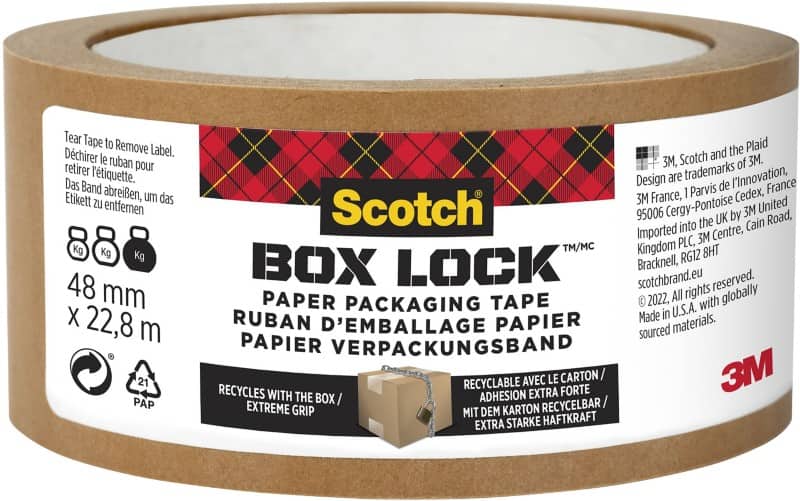 Scotch Box Lock Paper Packaging Tape, 48 mm x 22.8 m