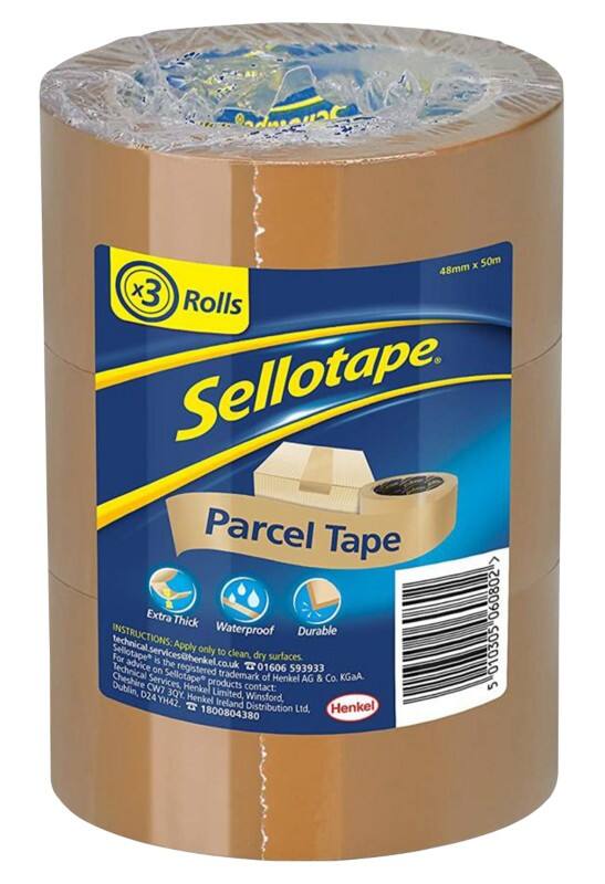 Sellotape Packaging Tape Sellotape Logo Brown 48 mm (W) x 50 m (L) PP (Polypropylene) Pack of 3