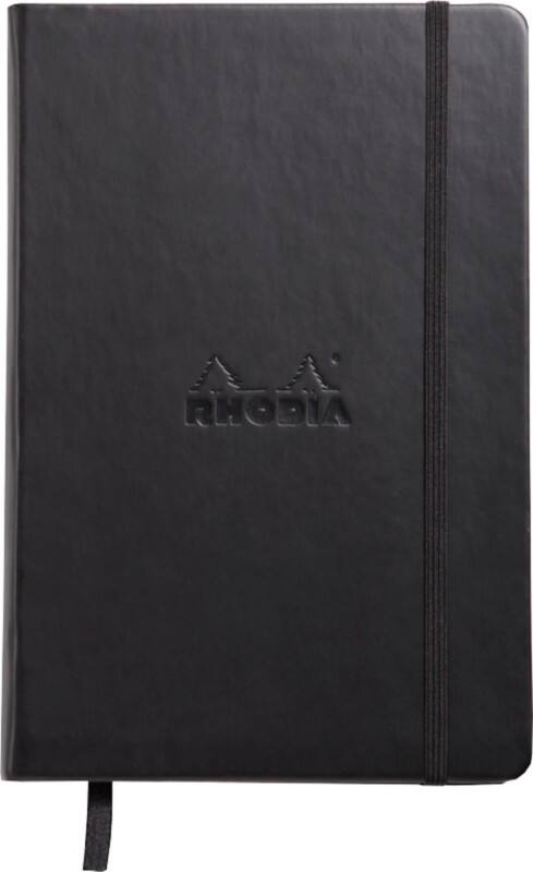 Rhodia Notebook 118609C A5 Ruled Casebound Side Bound Faux Leather Soft Cover Black 96 Pages 48 Sheets