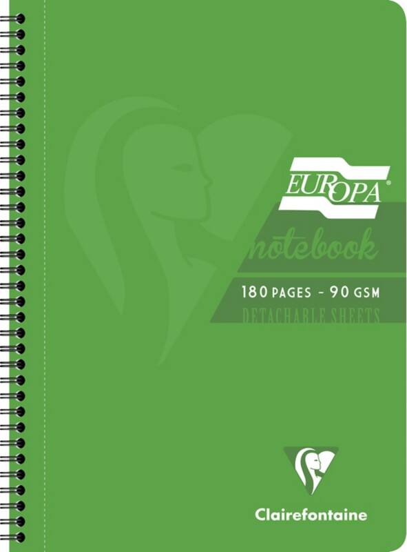 Europa Notebook 5800Z A4 Ruled Spiral Bound Side Bound Cardboard Hardback Green Perforated 180 Pages