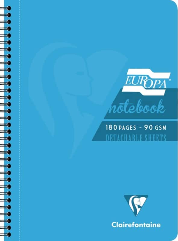 Europa Notebook 5802Z A4 Ruled Spiral Bound Side Bound Cardboard Hardback Blue Perforated 180 Pages