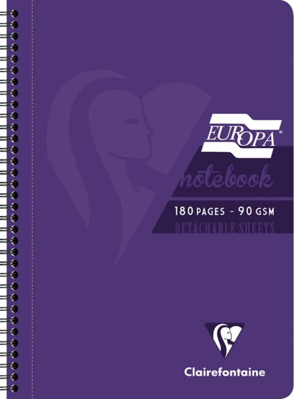 Europa Notebook 5803Z A4 Ruled Spiral Bound Side Bound Cardboard Hardback Purple Perforated 180 Pages
