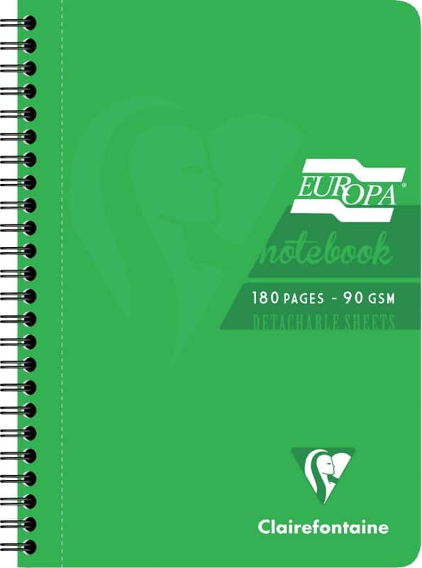 Europa Notebook 5810Z A5 Ruled Spiral Bound Side Bound Cardboard Hardback Green Perforated 180 Pages