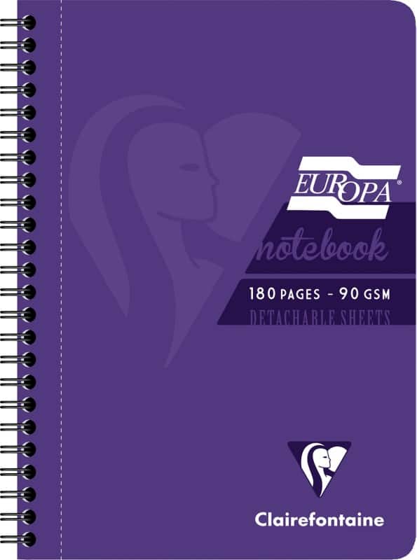 Europa Notebook 5813Z A5 Ruled Spiral Bound Side Bound Cardboard Hardback Purple Perforated 180 Pages