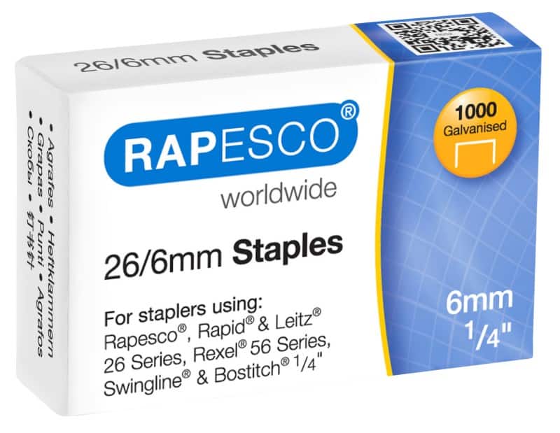 Rapesco Staples 26/6 S11661Z3 Steel Silver Pack of 1000