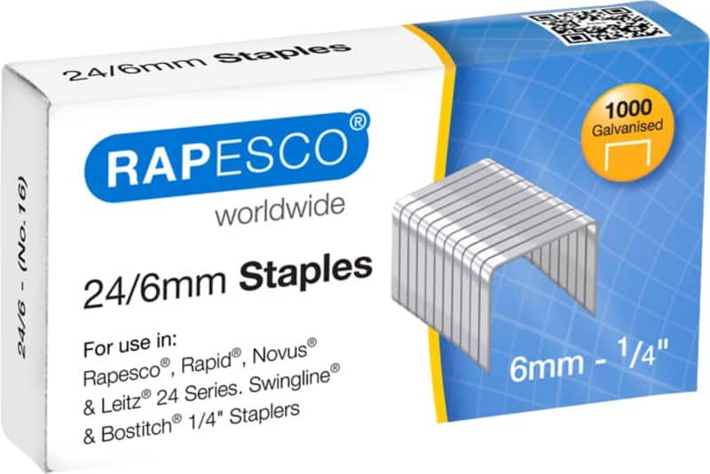 Rapesco Staples 24/6 S24607Z3 Steel Silver Pack of 1,000 Staples