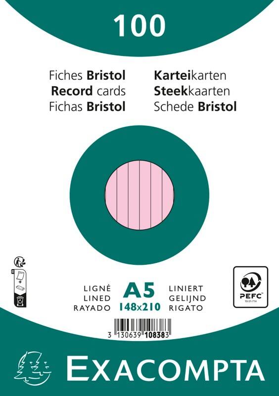 Exacompta Index Cards 10838SE A5 Pink 15 x 21.2 x 2.5 cm Pack of 10