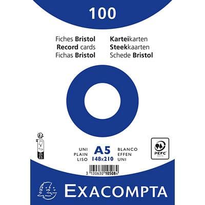 Exacompta Index Cards 10508E A5 White 15 x 21.2 x 2.5 cm Pack of 10 of 100 Sheets