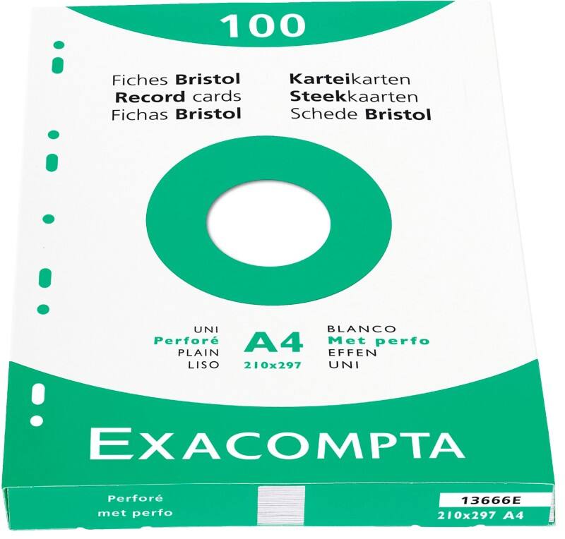 Exacompta Index Cards 13666E A4 White 21.3 x 30 x 2.5 cm Pack of 10