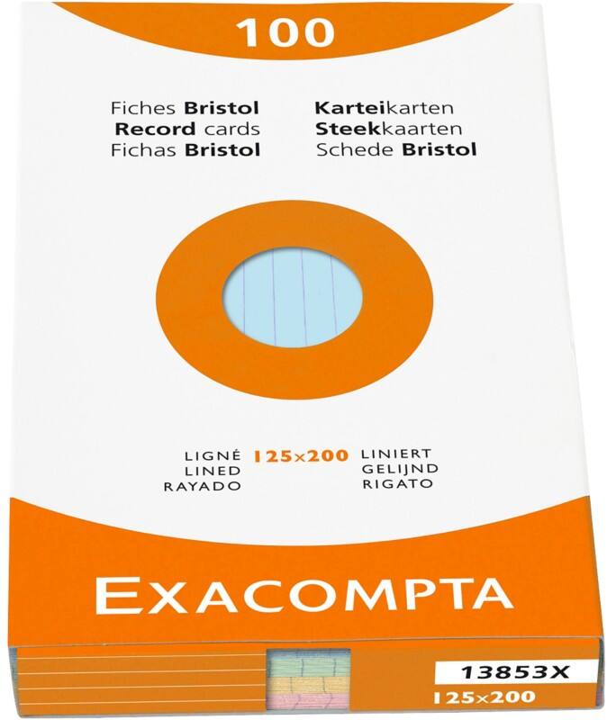Exacompta Index Cards 13853X 125 x 200 mm Assorted 12.7 x 20.3 x 2.5 cm Pack of 12