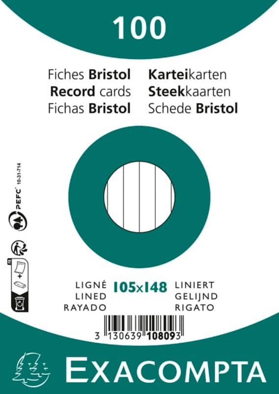 Exacompta Index Cards 10809SE A6 White 14.8 x 10.5 x 2 cm Pack of 20