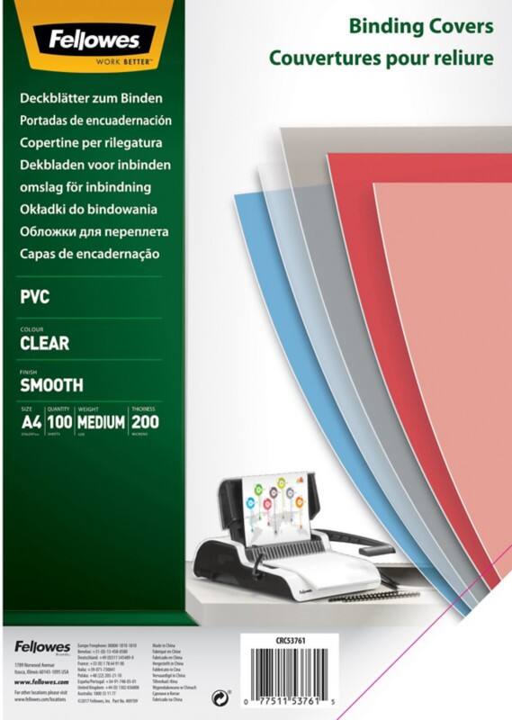 Fellowes Binding Cover A4 PVC (Polyvinyl Chloride) Transparent Pack of 100