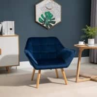 HOMCOM Chair Fixed Armrest Rubber Wood, Iron Frame, Sponge, Velvet Blue 833-799V71NU