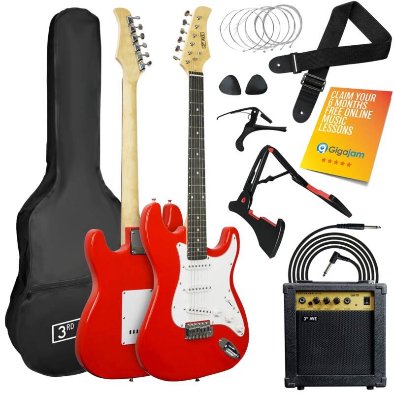3rd Avenue Electric Guitar Red 4/4 Size Set