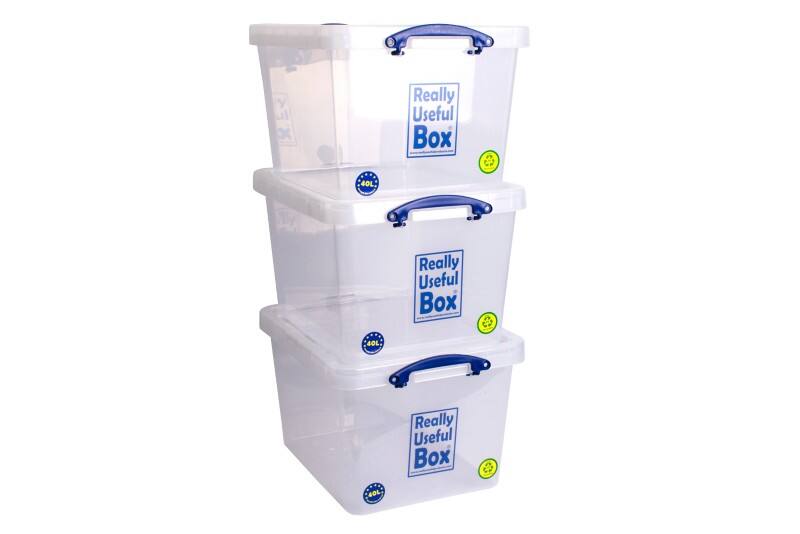 Really Useful Box PP (Polypropylene) Storage Box 40 L Transparent 39.5 x 50 x 31.5 cm Pack of 3
