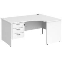 Dams International Maestro 25 Right Hand Ergonomic Desk Oak Wood White 3 Drawers 1,600 x 1,200 x 725 mm