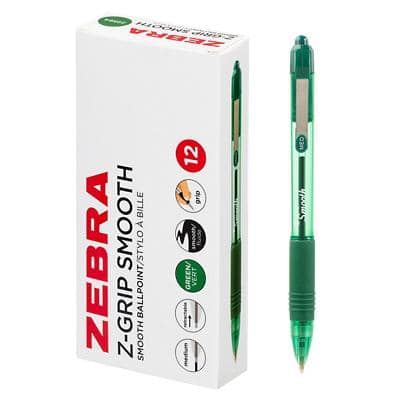 Zebra Z-Grip Smooth 22564 Ballpoint Pen Green Medium 0.4 mm Non Refillable Pack of 12