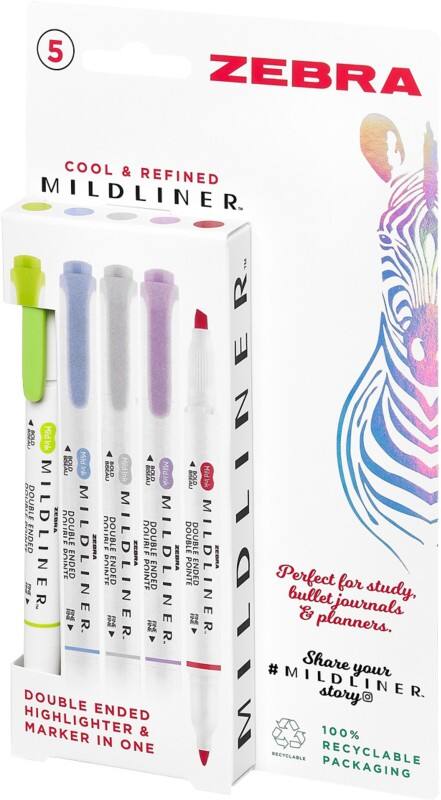 Zebra Mildliner 2690 Highlighter Assorted Broad Chisel 4 mm Pack of 5