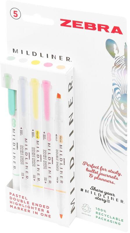 Zebra Mildliner 2597 Highlighter Assorted Broad Chisel 4 mm Pack of 5