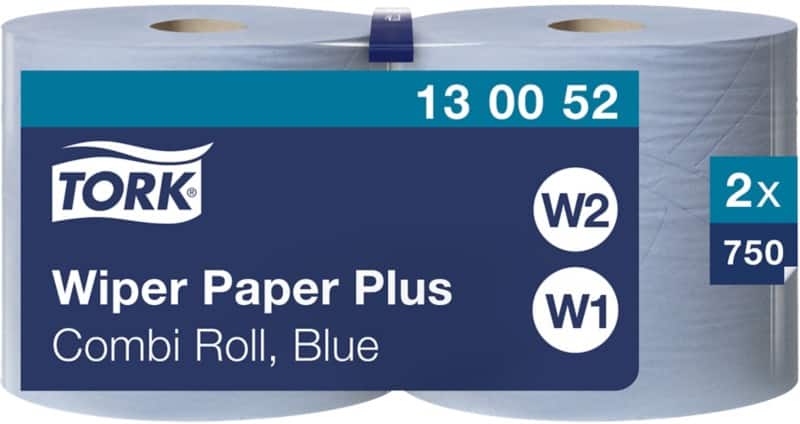 Tork Premium Wiping Paper W1, W2 Rolled Blue 2 Ply 0.524 m 130052 750 Sheets Pack of 2