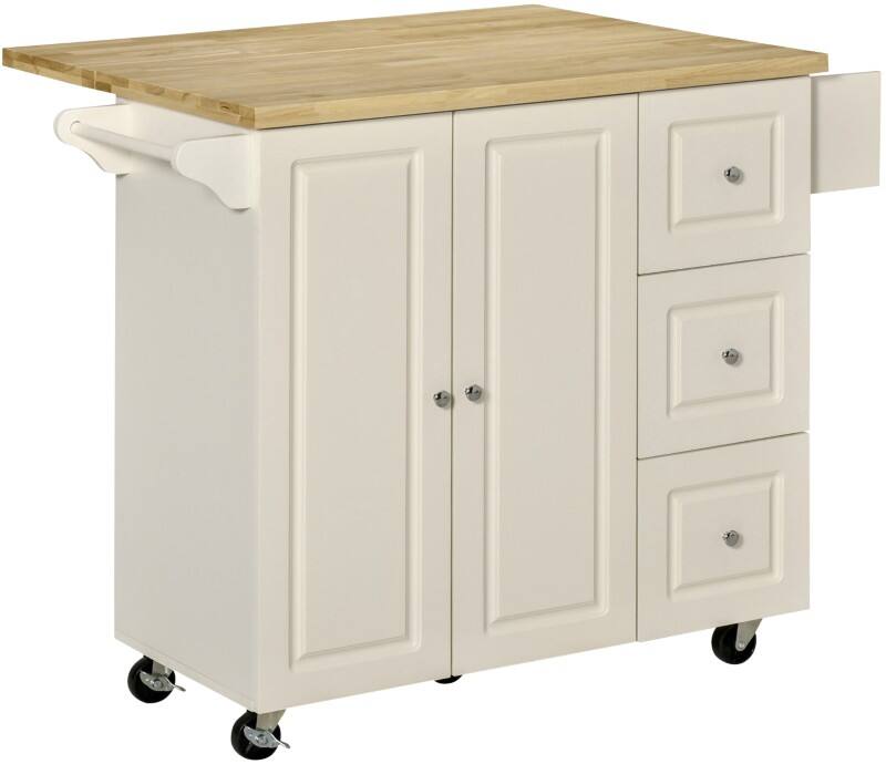 HOMCOM Kitchen Island MDF (Medium-Density Fibreboard), Rubberwood White 450 x 11,150 x 750 mm