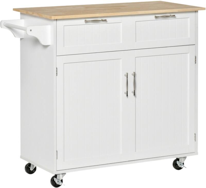 HOMCOM Kitchen Cart MDF (Medium-Density Fibreboard), Rubberwood White 460 x 1,040 x 910 mm