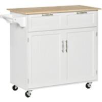 HOMCOM Kitchen Cart MDF (Medium-Density Fibreboard), Rubberwood White 460 x 1,040 x 910 mm