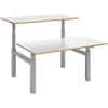 Elev8² Rectangular Sit Stand Back to Back Desk with White & Oak Coloured Melamine Top and Silver Frame 4 Legs Touch 1400 x 1650 x 675 - 1300 mm
