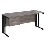 Dams International Maestro 25 Straight Desk Oak Black 2 Drawers 1,600 x 600 x 725 mm