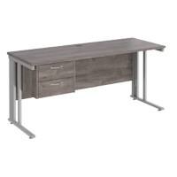 Dams International Maestro 25 Straight Desk Oak Silver 2 Drawers 1,600 x 600 x 725 mm