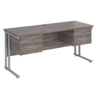 Dams International Maestro 25 Straight Desk Oak Silver Cantilever 4 Drawers 1,600 x 600 x 725 mm