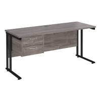 Dams International Maestro 25 Straight Desk Oak Black Cantilever 2 Drawers 1,600 x 600 x 725 mm