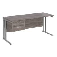 Dams International Maestro 25 Straight Desk Oak Silver Cantilever 2 Drawers 1,600 x 600 x 725 mm