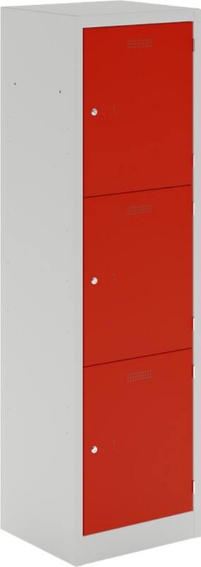 Bisley Primary Lower Height Steel Locker 3 Doors 1 nest Key lock 500 x 450 x 1,330 mm Light Grey, Cardinal Red