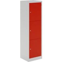 Bisley Primary Lower Height Steel Locker 3 Doors 1 nest Key lock 500 x 450 x 1,330 mm Light Grey, Cardinal Red