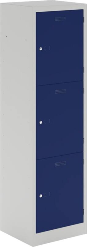 Bisley Primary Lower Height Steel Locker 3 Doors 1 nest Key lock 500 x 450 x 1,330 mm Light Grey, Oxford Blue