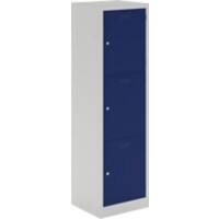 Bisley Primary Lower Height Steel Locker 3 Doors 1 nest Key lock 500 x 450 x 1,330 mm Light Grey, Oxford Blue