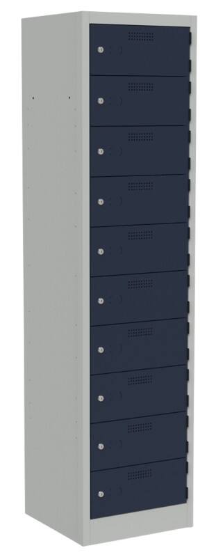 Bisley Primary 3-Pin Charging Steel Locker 10 Doors Key lock 450 mm x 1,800 mm Light Grey, Oxford Blue