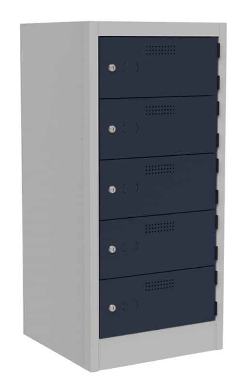 Bisley Primary 3-Pin Charging Steel Locker 5 Doors Key lock 450 mm x 930 mm Light Grey, Oxford Blue