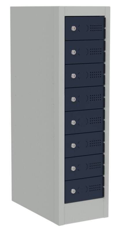 Bisley Primary 3-Pin Charging Steel Locker 8 Doors Key lock 180 mm x 915 mm Light Grey, Oxford Blue