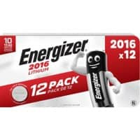 Energizer Coin Cell CR2016 Lithium Manganese Dioxide (Li-MnO2) 3 V Pack of 12