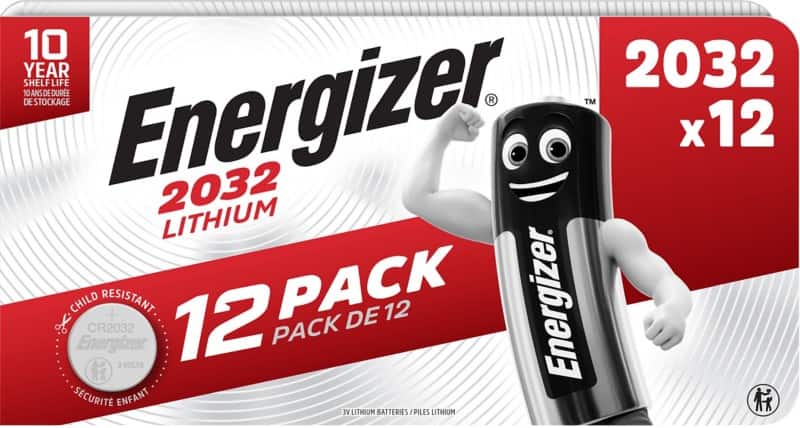 Energizer Coin Cell CR2032 CR2032 Lithium Manganese Dioxide (Li-MnO2) 3 V Pack of 12
