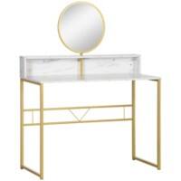 HOMCOM Table Glass Mirror, Particle Board,Steel White, Golden 105 x 48 x 138 cm