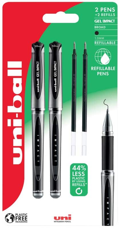 uni-ball Gel Impact 238212446 Non-retractable Rollerball Pen Black 1 mm Broad Ballpoint Refillable Pack of 4