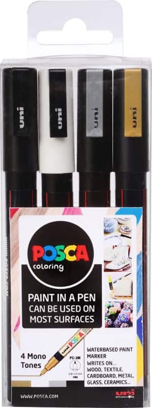 POSCA 153544851 Permanent Paint Marker Assorted Fine Bullet 0.9 - 1.3 mm Pack of 4